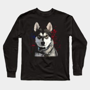 American USA Flag Husky Love, Trendy Tee for Dog Devotees Long Sleeve T-Shirt